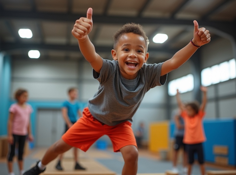 Kid successfully completing obstacle
